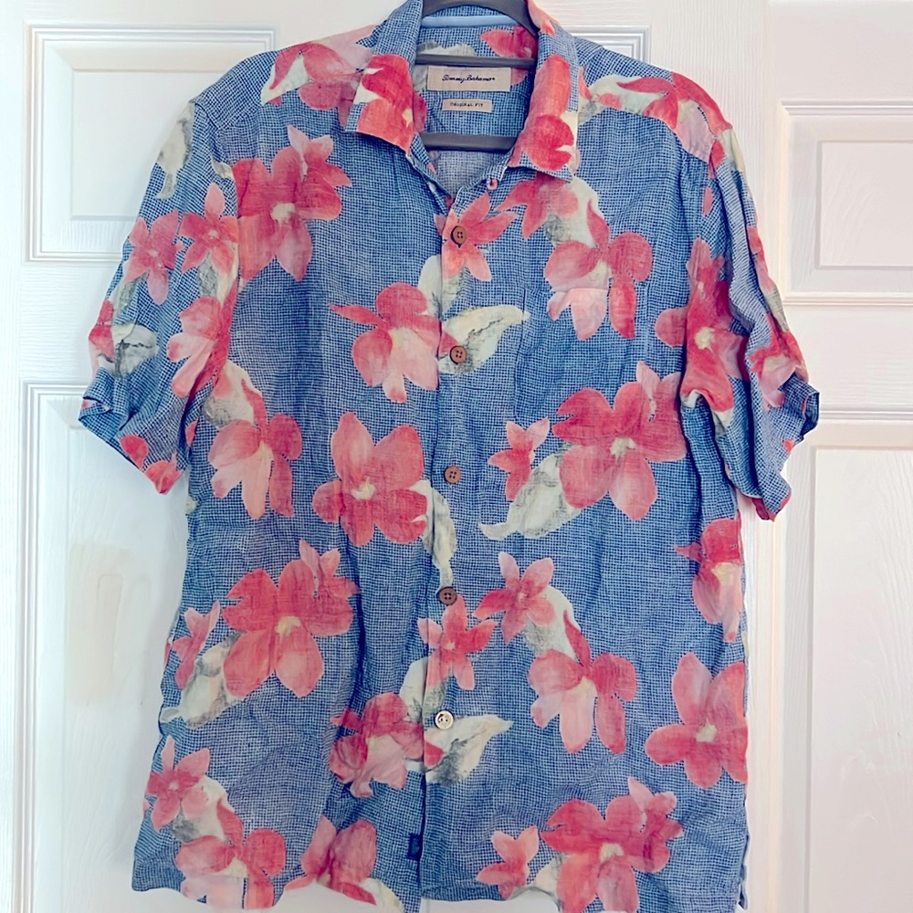 Mens Tommy Bahama Original Fit 100% Linen Short-sleeve Button Down Shirt Sz Med